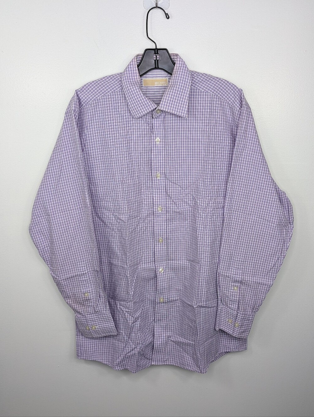 Michael Kors Mens Regular Fit Dress Shirt 15.5 32-33 Check Purple White Button